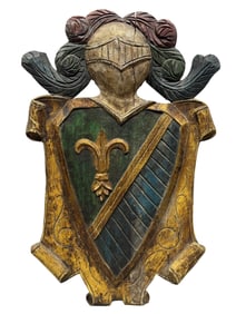 Antique French Wood Carved Coat of Arms Plaque
