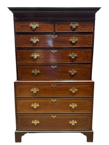 19th C. English Georgian Chest on Chest w/ Inlay