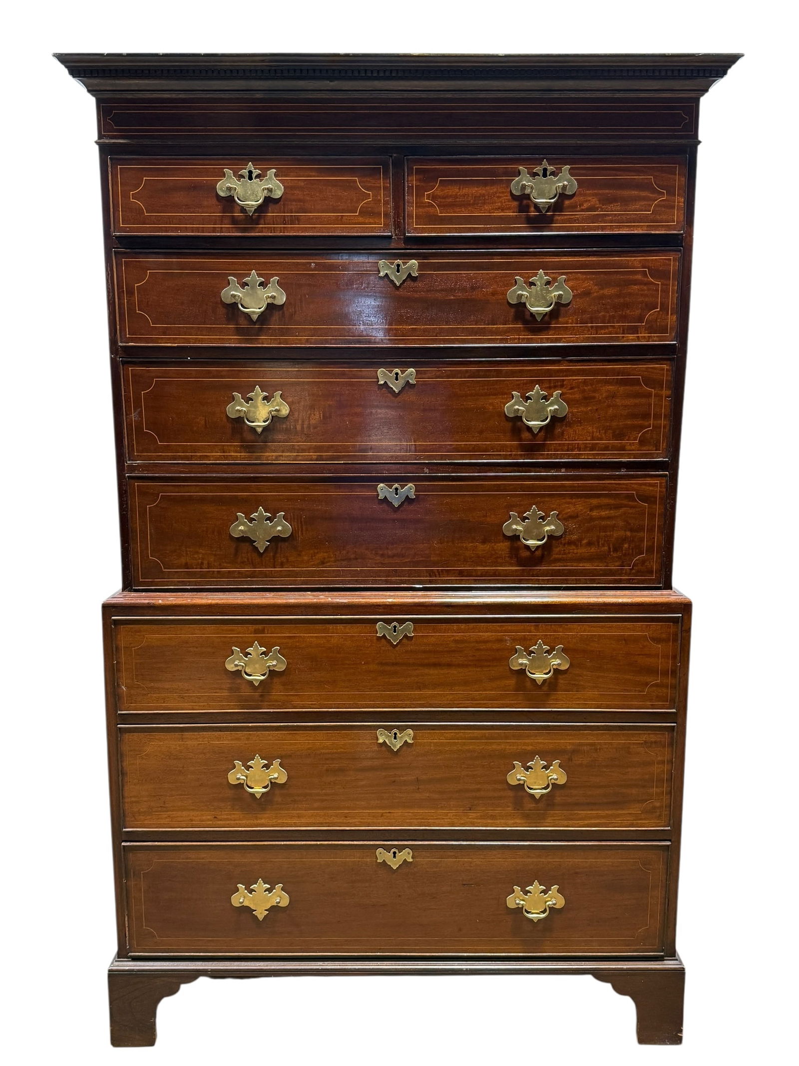 19th C. English Georgian Chest on Chest w/ Inlay (1 of 10)