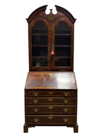 Early 19th C. English Walnut Secretaire Bookcase w/ Inlay