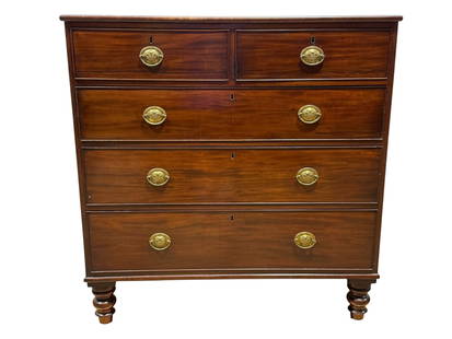 19th C. English Georgian Mahogany Chest of Drawers: 19th C. English Georgian Mahogany Chest of Drawers. Measures 44" H x 43" W x 21" D. Condition reflects its age (see photos).