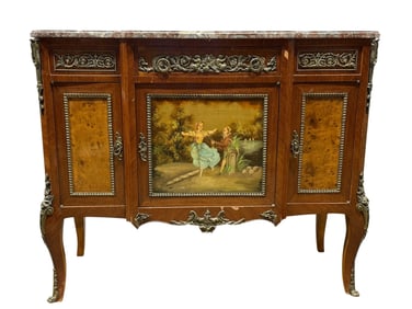 Antique Marble Top French Ormolu Mounted Commode