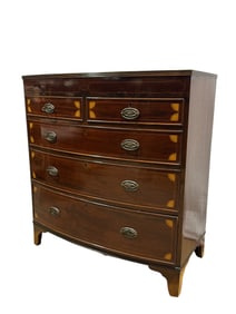 19th C. Georgian Mahogany Bow Front Inlaid Chest