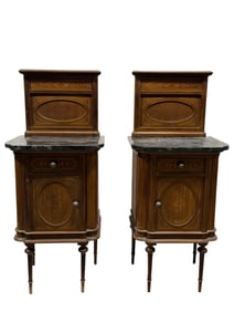 Pair of Antique French Marble Top Lockers w/ Gallery