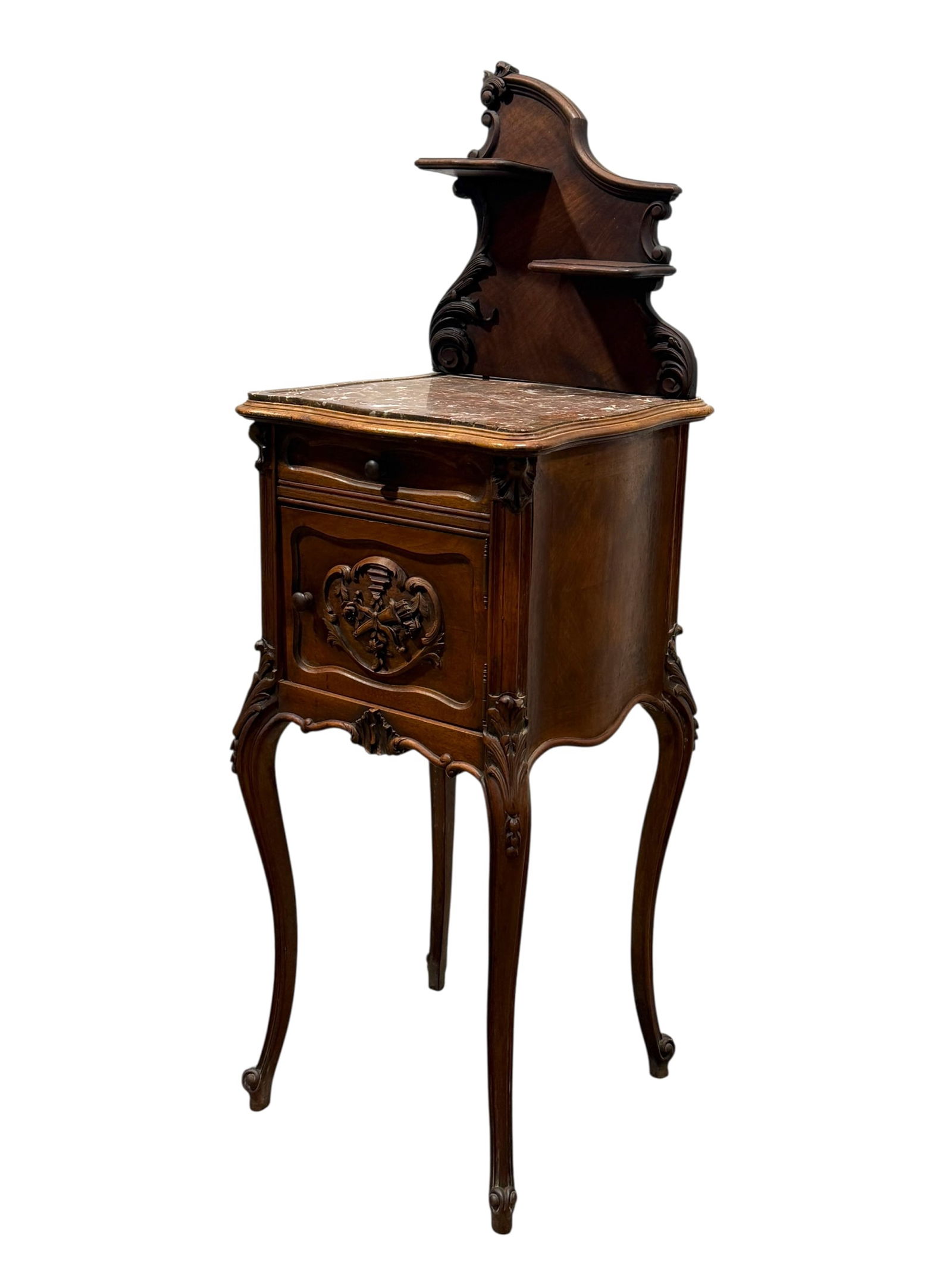 19th C. French Louis XV Walnut Marble Top Nightstand (1 of 12)