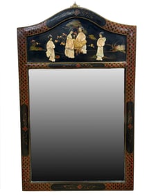 Painted East Asian Style Mirror w/ Stone Inlay