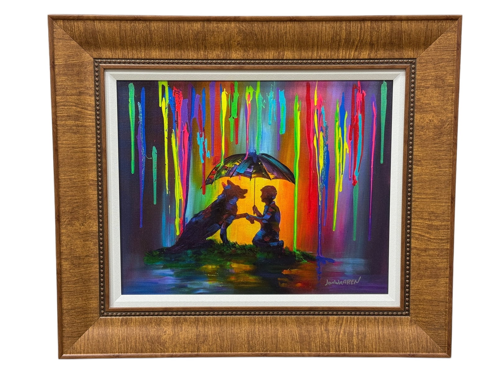 Signed Jim Warren Giclee on Canvas "A Boy & His Dog": Signed Jim Warren Giclee on Canvas "A Boy & His Dog". Giclee embelished on canvas. Comes with paperwork. Giclee measures 19" x 15.25". Frame meausres 27.5" x 23.5". In good condition.