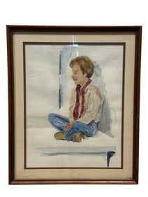 Framed Watercolor Painting of Young Man