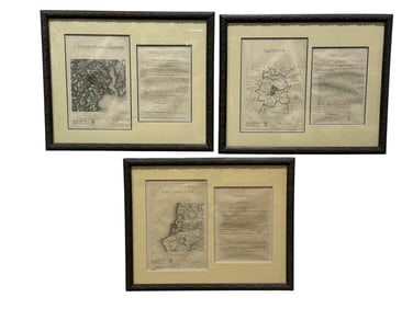 Lot of 3 Framed Map Prints w/ Articles