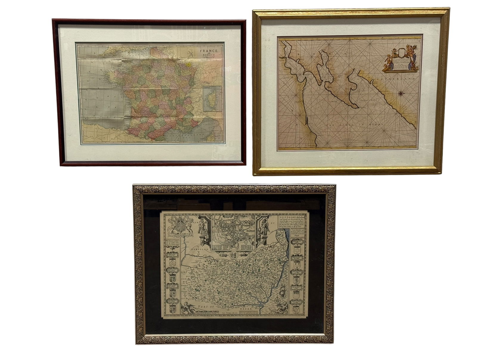 Lot of 3 Framed Map Prints (1 of 5)
