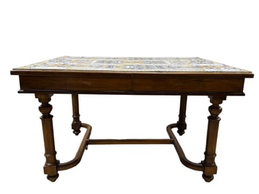 Late 19th C. Italian Walnut Tile Top Dining Table