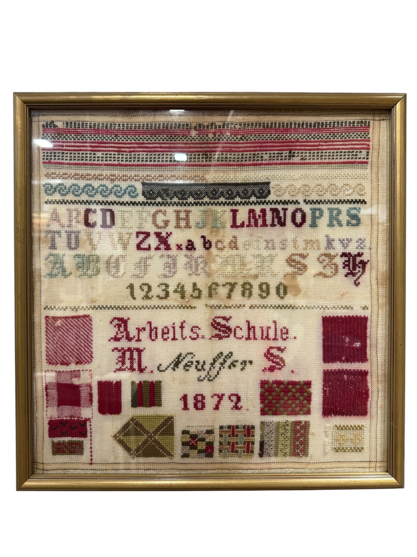 Framed 1872 Needlepoint Sampler by M. Neuffer S. (1 of 3)