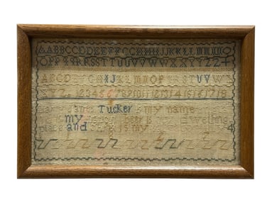 Framed 1827 Needlepoint Sampler by Mary Jane Tucker