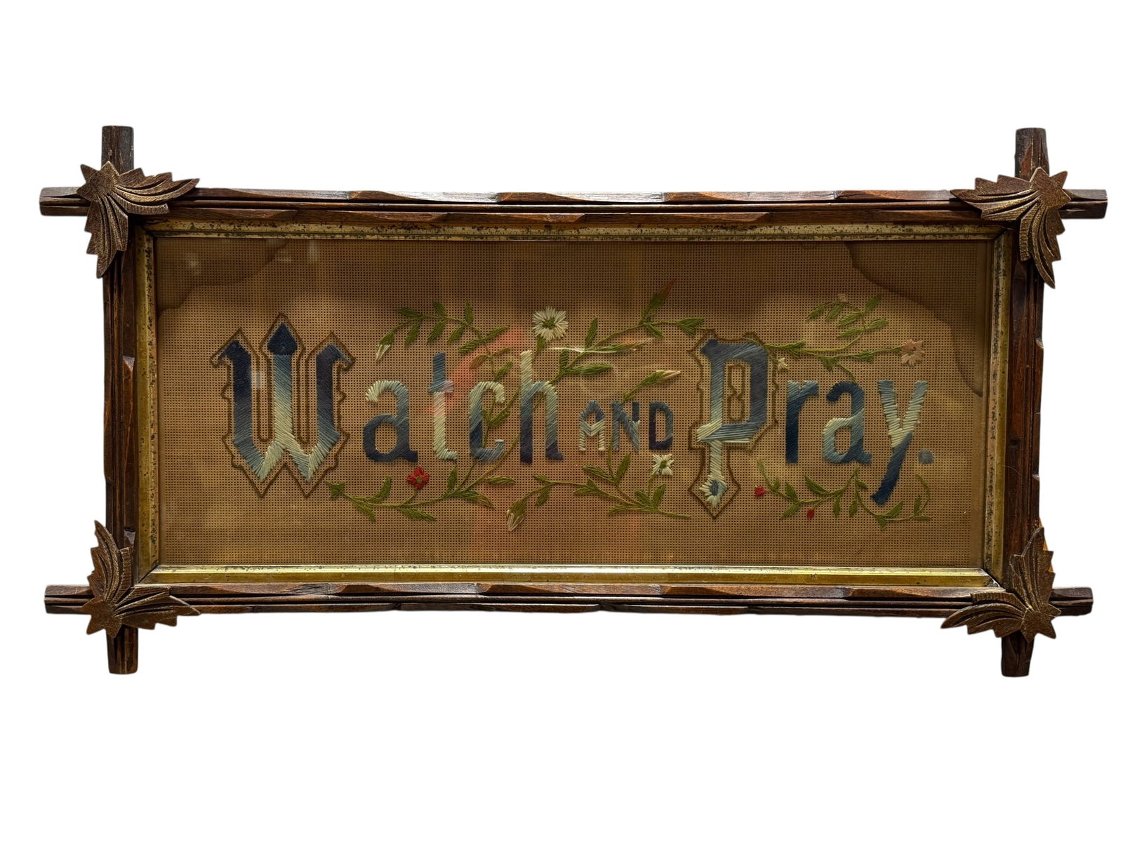 Framed "Watch & Pray" Needlepoint on Punch Paper (1 of 3)