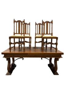 Vintage Oak Carved Pub Table w/ 4 Chairs