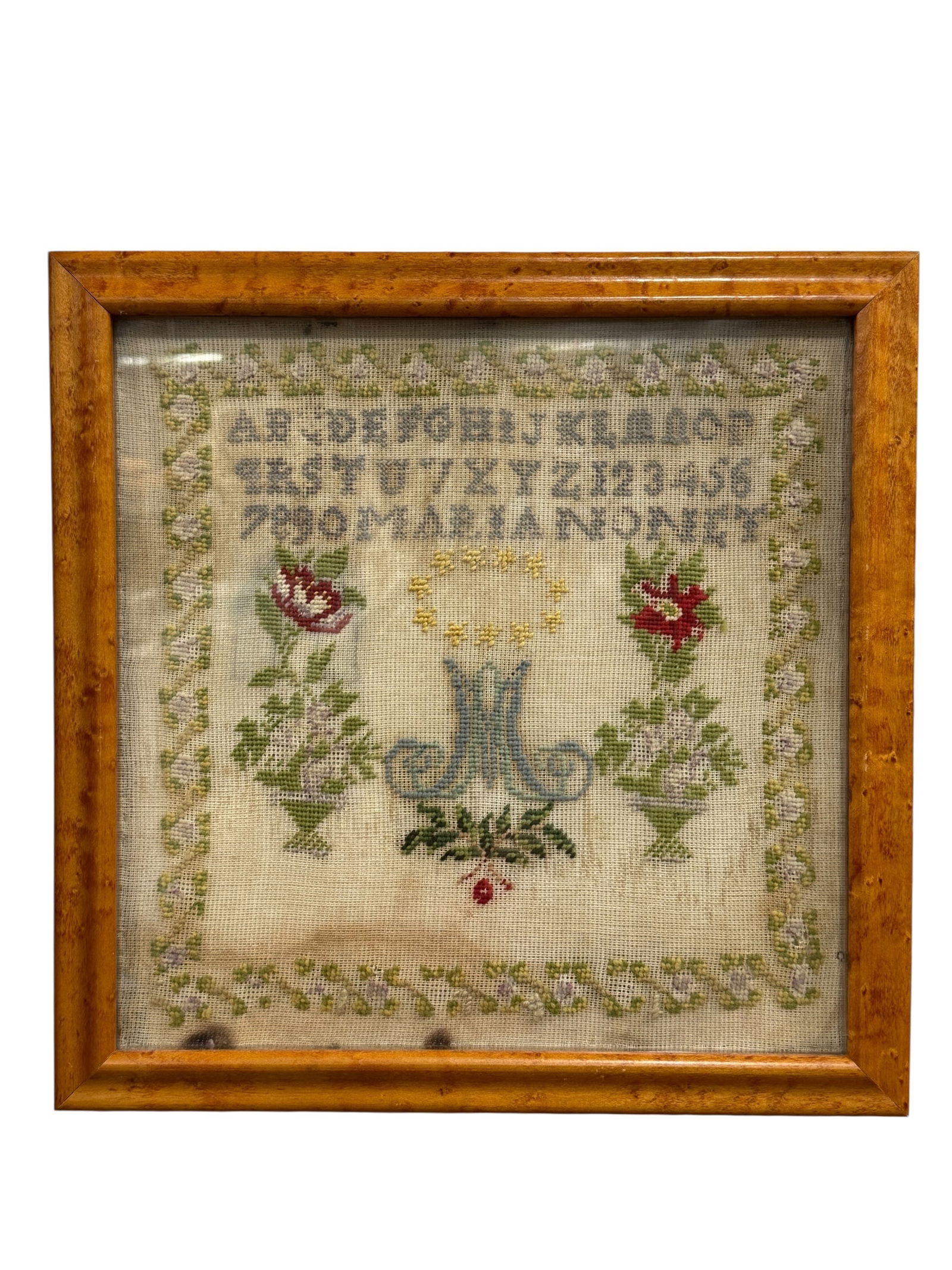 Framed Early Needlepoint Sampler (1 of 3)