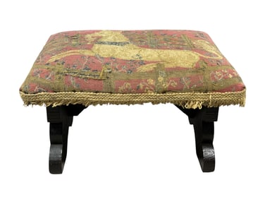 Antique Needlepoint "Unicorn" Footstool