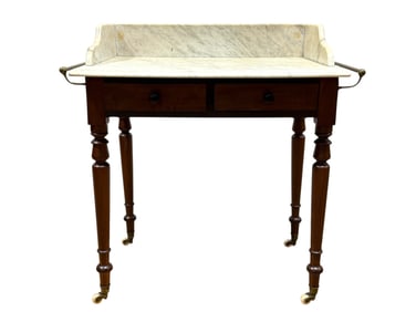 Victorian Marble Top Wash Stand w/ Brass Towel Racks