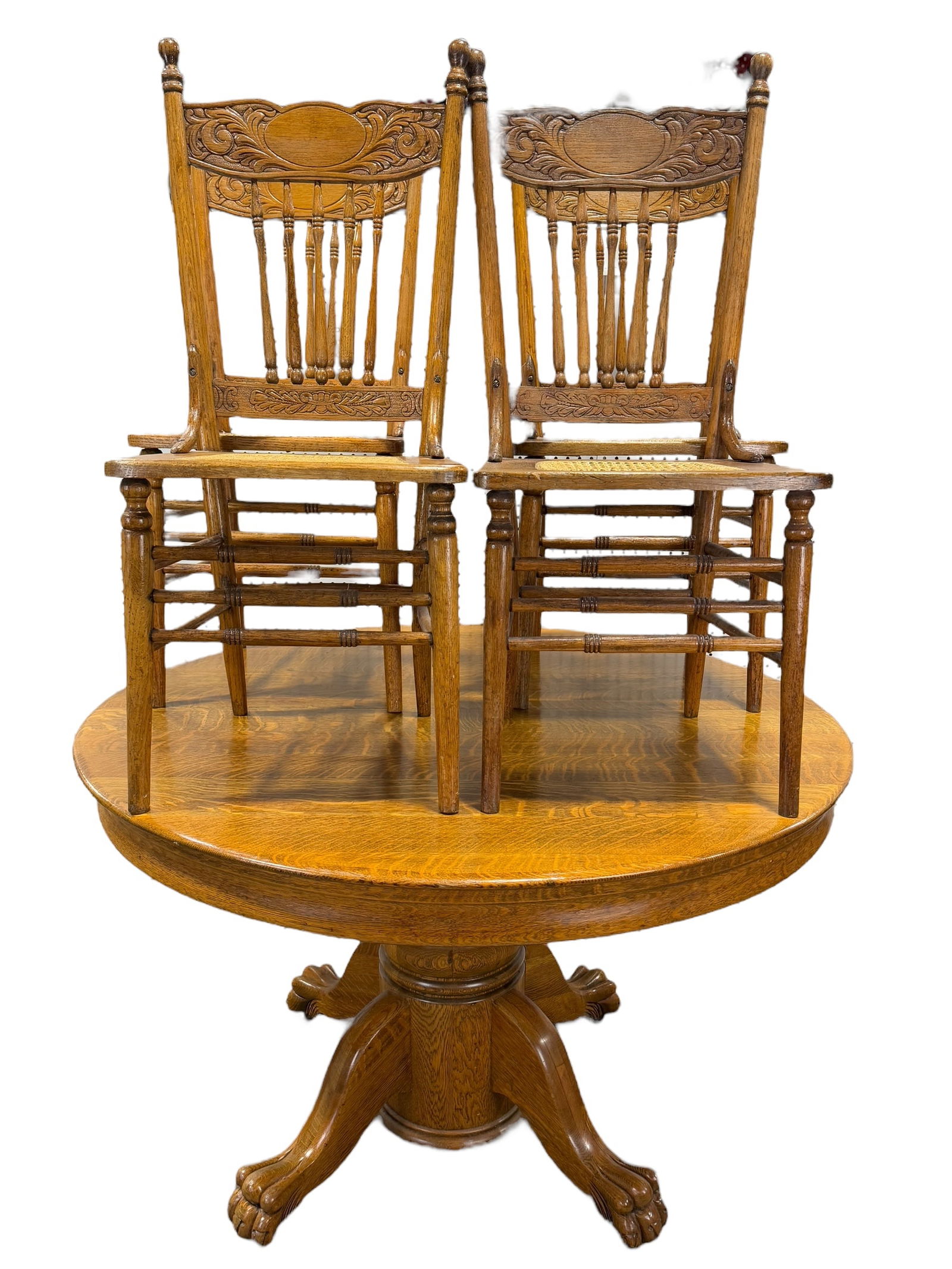 Antique Tiger Oak Table & 4 Chairs (1 of 10)