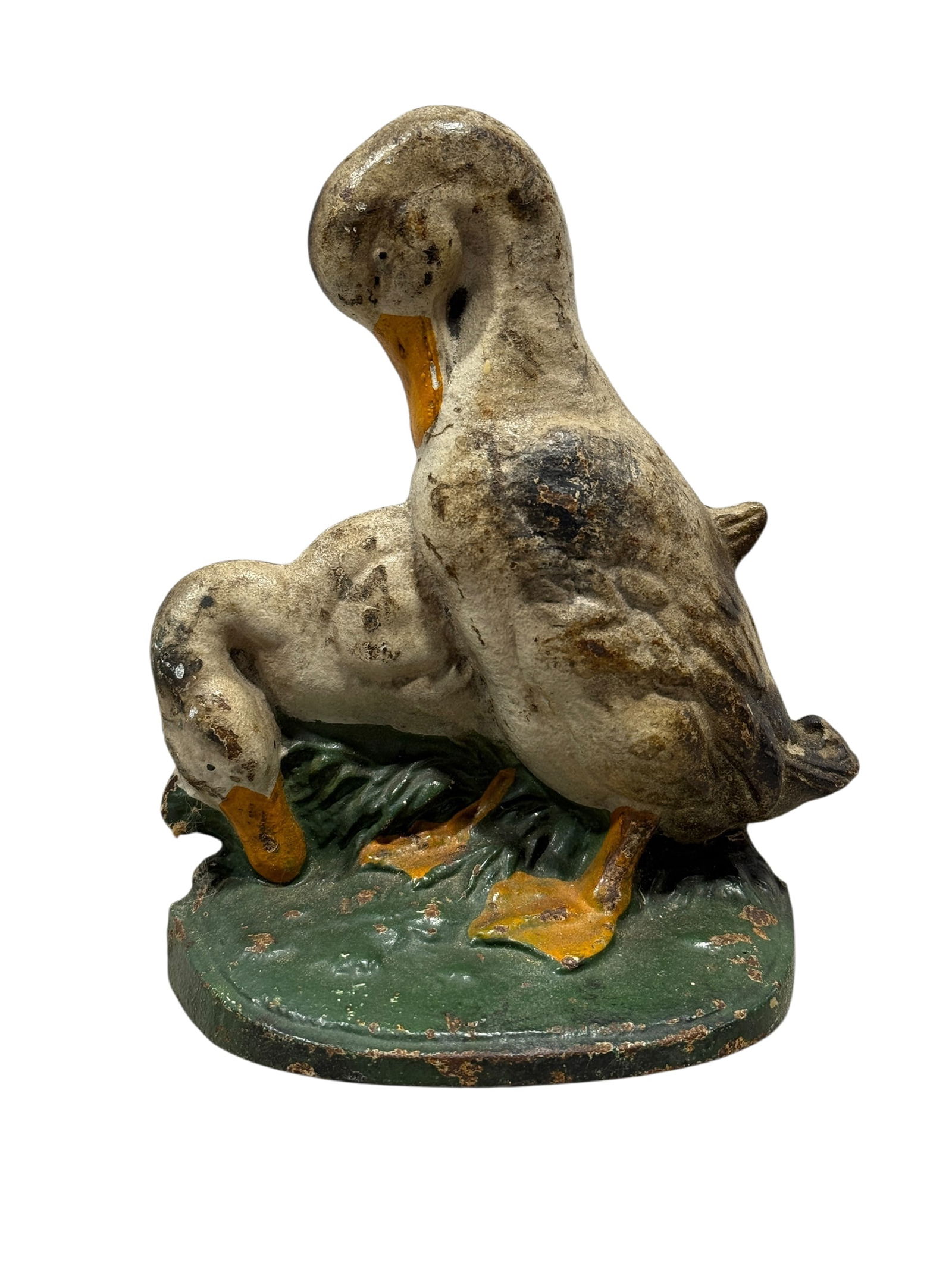 Antique Cast Iron "2 Ducks" Doorstop: Antique Cast Iron "2 Ducks" Doorstop. Measures 7.75" H x 6.5" W x 2.75" D. Has scuffs and scratches.