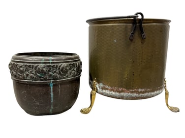 Vintage Brass Coal Bucket & Brass Planter
