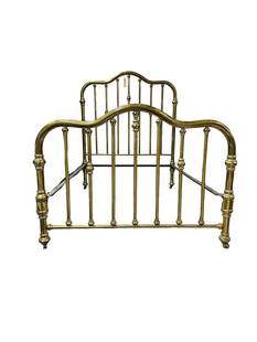 Antique Tubular Brass Full Size Bed: Antique Tubular Brass Full Size Bed. Is on castor wheels & the head board measures 69" tall. Has normal wear for its age, but overall in good condition.