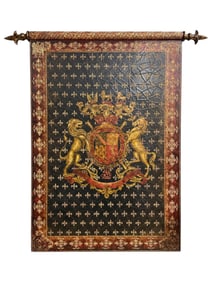 Large Medieval Crest Coat of Arms Wooden Tapestry Panel