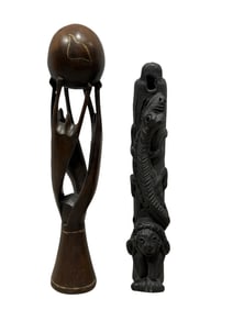 Lot of 2 African Wood Carved Pieces