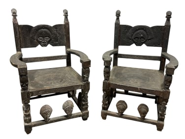 Pair of African Chokwe Chief Chairs