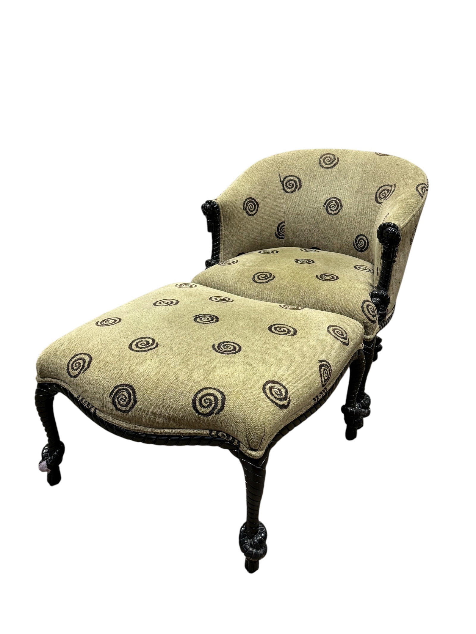 Club Chair w/ Ottoman: Club Chair w/ Ottoman. Chair measures 29.5" H x 27" W x 27" D. Seat height measures 17.5" H. Ottoman measures 17.5" H x 25.5" W x 25.5" D. Has some stains and frame ahs some scuffs.