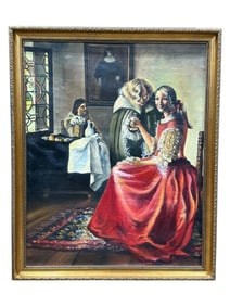 Signed Brock 1970 Oil on Canvas "Lady & 2 Gentleman" Painting