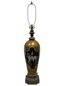 Large Vintage Reverse Painted Eglomise Style Glass Lamp