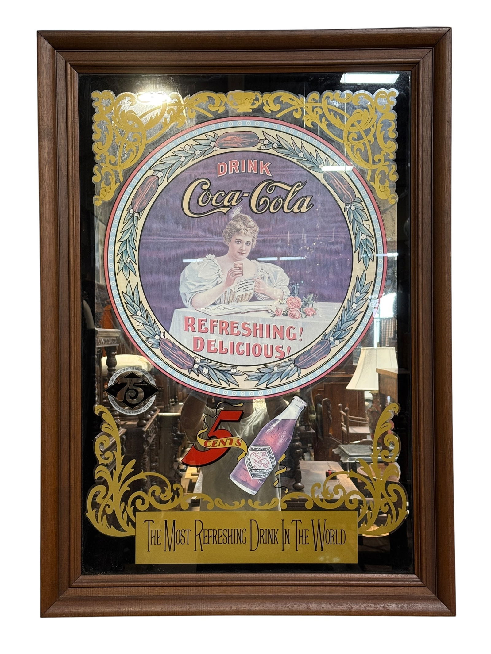 Framed Coca-Cola 75th Anniversary Advertising Mirror (1 of 3)