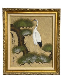 Oil on Canvas Japanese Red Crowned Crane Painting