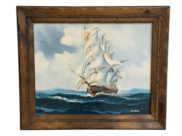 Signed H. Seni Oil on Canvas "Clipper Ship" Painting