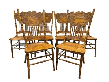 Set of 6 Oak Pressed Spindle Back Chairs