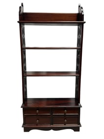 Slim Mahogany Fretwork Open Bookcase w/ 4 Drawers