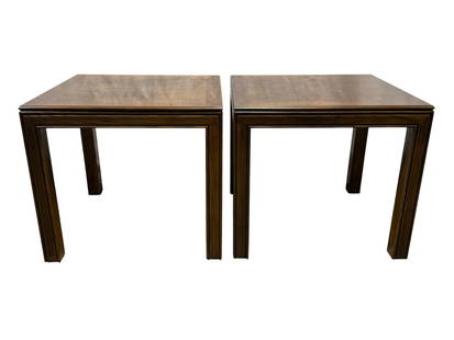Pair of Henredon Side Tables: Pair of Henredon Side Tables. Label on the underside. Measures 22.5" H x 25" W x 25" D. Has some scuffs and scratches.