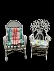 Wicker Chair & Vintage Wicker Peacock Rocker