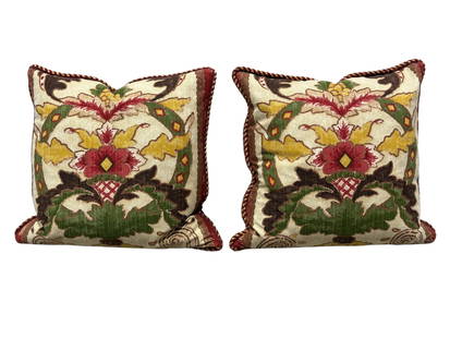 Pair of Vintage Floral Design Throw Pillows: Pair of Vintage Floral Design Throw Pillows. Measures 19.75" x 19.75". In good condition.