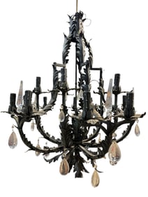 Wrought Iron & Crystal Chandelier