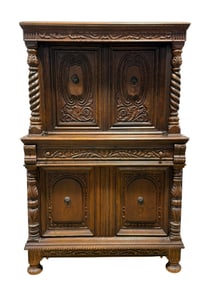 Early 1900s Oak Renaissance Revival Style Cupboard