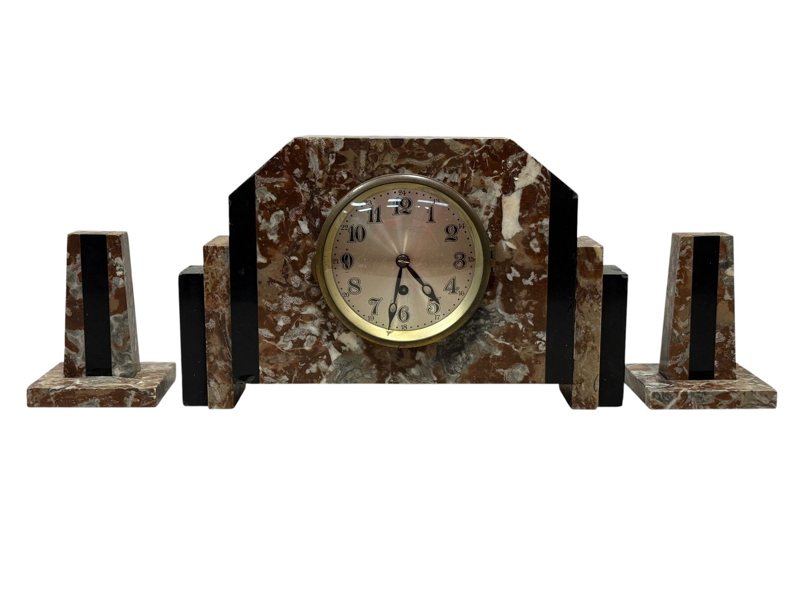 Cir 1925 3 Pc Art Deco Marble Clock Set (1 of 11)