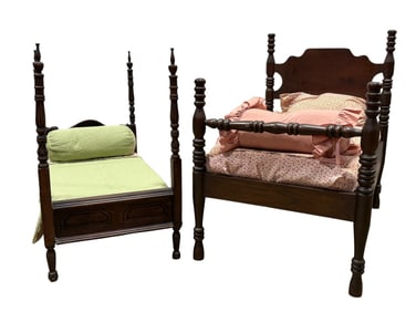 Lot of 2 Antique Mahogany Doll Beds