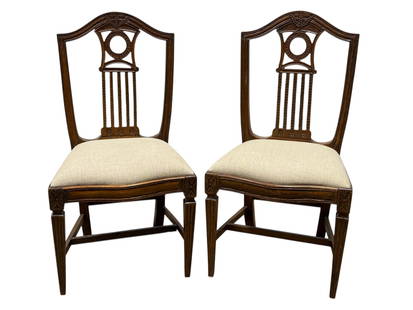 Pair of 18th C. Italian Side Chairs: Pair of 18th C. Italian Side Chairs. Measures 36.75" H and seat height measures 19" H. Condition reflects its age.