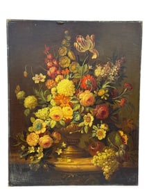 18th-19th C. Oil on Canvas Board "Floral Still Life" Painting