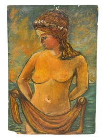 Early 20th C. Oil on Board Nude Woman Painting