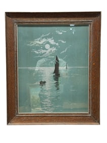 Signed Louis Tauzin Mixed Media "Nightfall Sailboats" Art