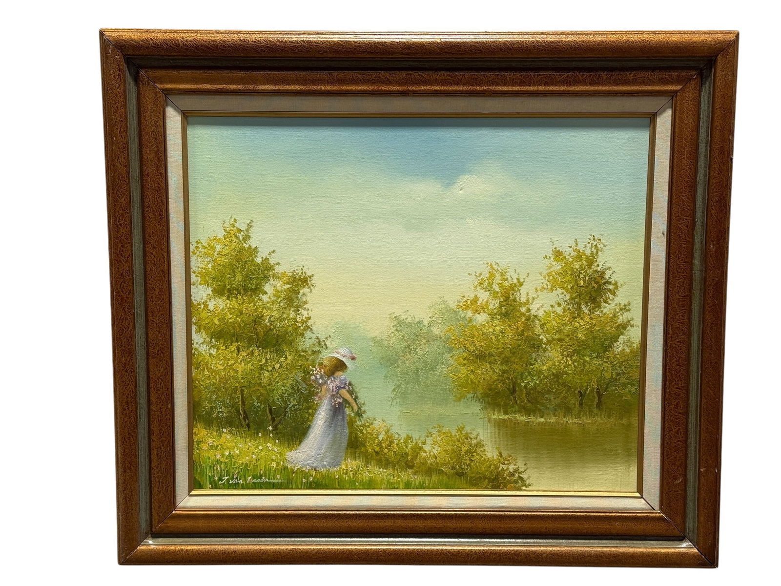 Signed J. Van Essen Oil on Canvas "Woman in Nature" Painting (1 of 9)