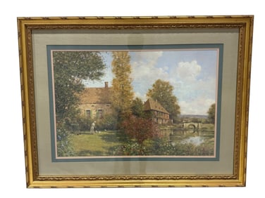 Framed "River & Cottages" Scene Print by David Garcia